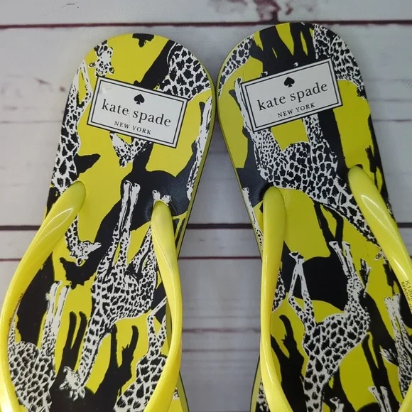 Kate Spade Flip Flops Women's Feldon Giraffe Sandal Yellow Black NWT Size 7/8 - Picture 5 of 16